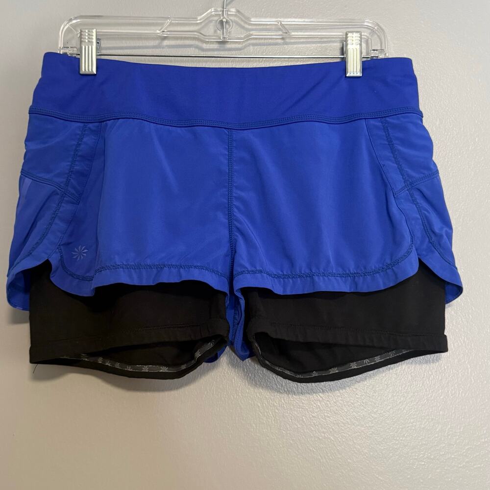 Athleta Blue Black 2 in 1 Pulse Shortie Layered Shorts